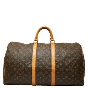 LOUIS VUITTON Brown Monogram Leather Keepall 55 Boston Bag